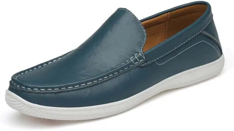 Mens Slip-On Loafers, Casual Leather Shoes, Loafer Flats,Concise Style, Blue, Black