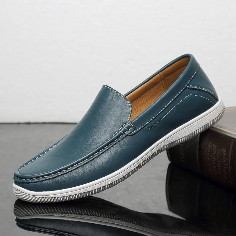 Mens Slip-On Loafers, Casual Leather Shoes, Loafer Flats,Concise Style, Blue, Black