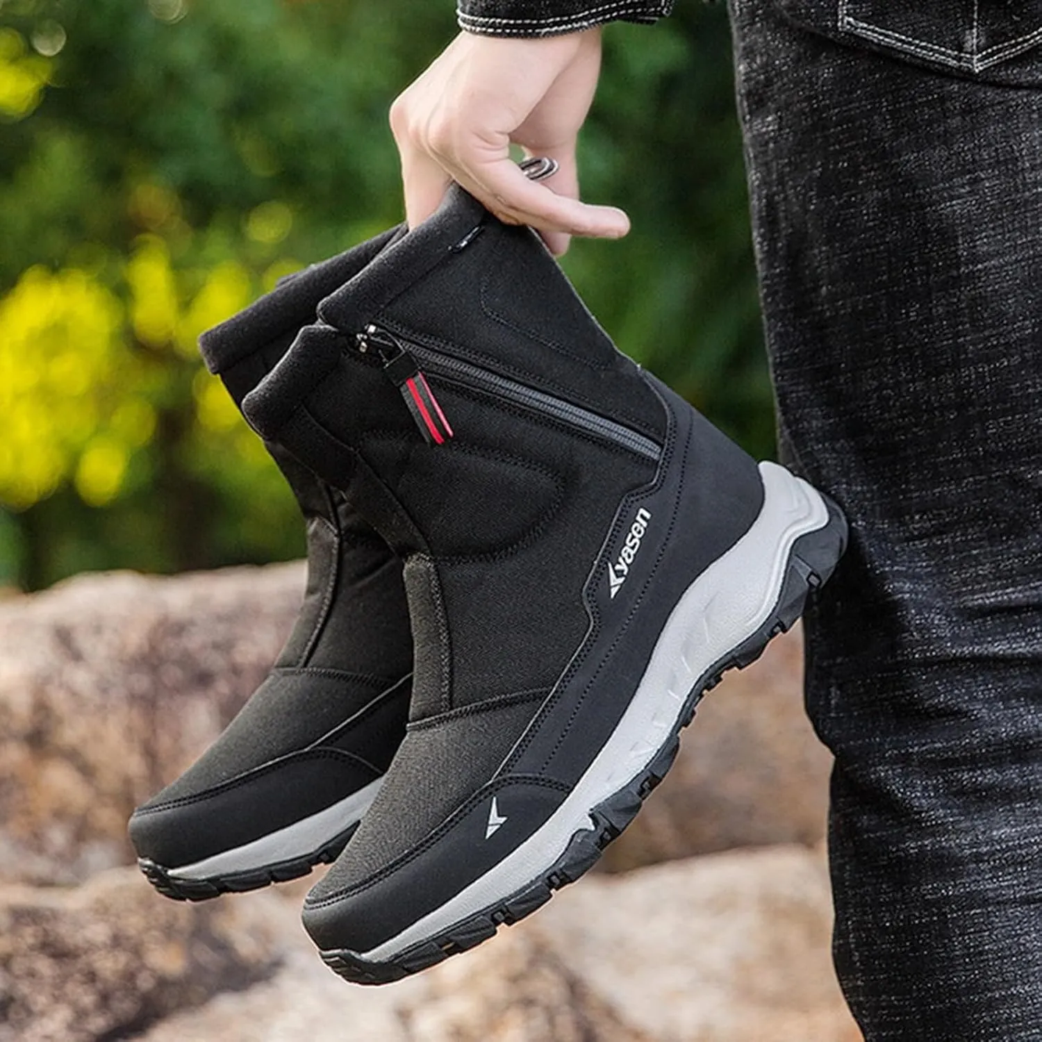 Mens Snow Boots Waterproof,Casual Lightweight Fur Lined Winter Sneakers for Men,Comfortable Anti-Slip Cold-Weather Warm Winter Work Boots