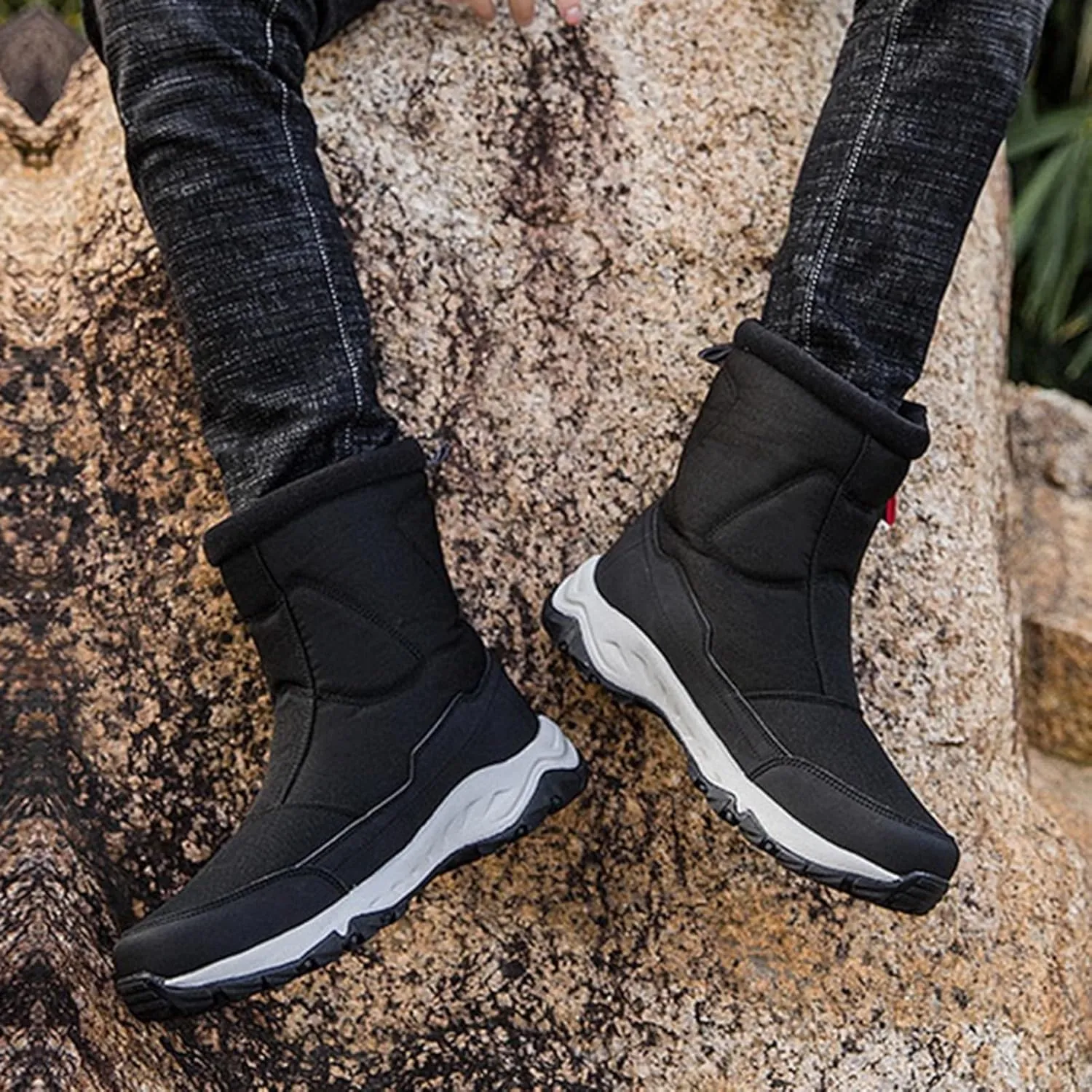Mens Snow Boots Waterproof,Casual Lightweight Fur Lined Winter Sneakers for Men,Comfortable Anti-Slip Cold-Weather Warm Winter Work Boots