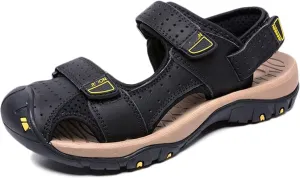 Mens Sports Sandals Leather Closed Toe Sandals Outdoor Beach Summer Shoes Sandals for Hiking Trekking Walking Breathable Fisherman Sandals