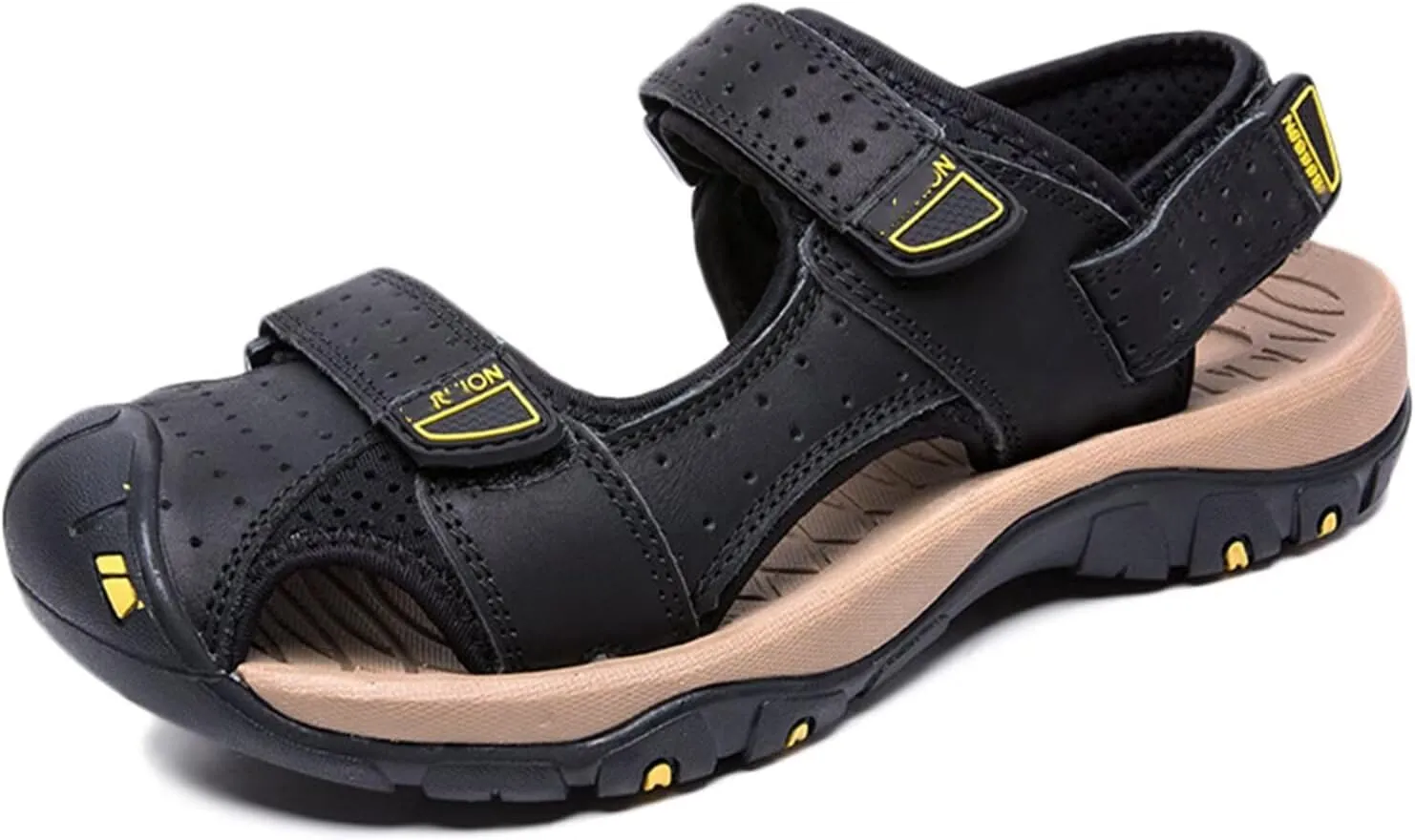 Mens Sports Sandals Leather Closed Toe Sandals Outdoor Beach Summer Shoes Sandals for Hiking Trekking Walking Breathable Fisherman Sandals
