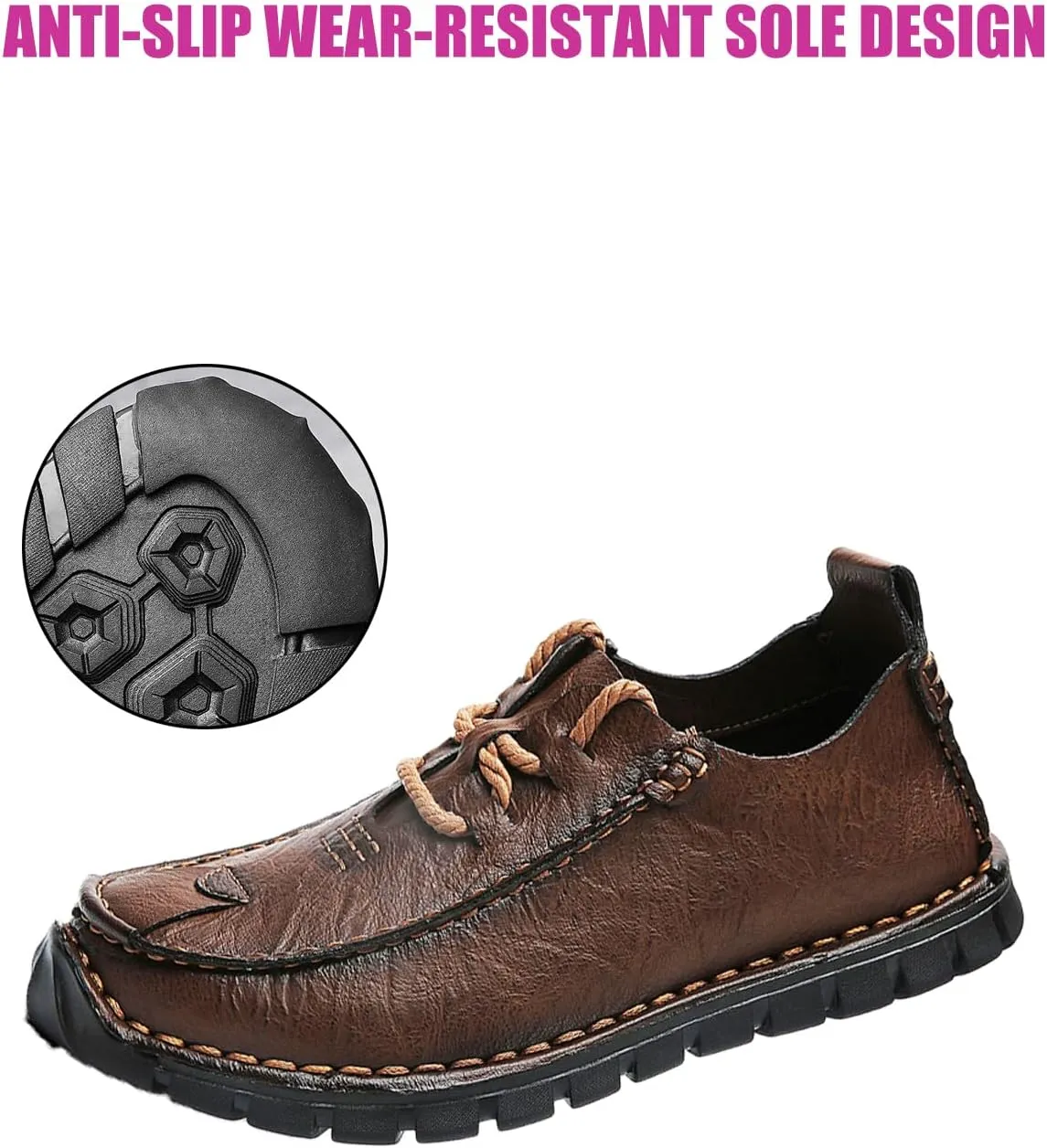 Men's Stylish Hand Stitched Leather Loafers Slip On Comfortable Soft Sole Moccasin Boat Shoes Stylish Casual Driving Dress Flats for Business