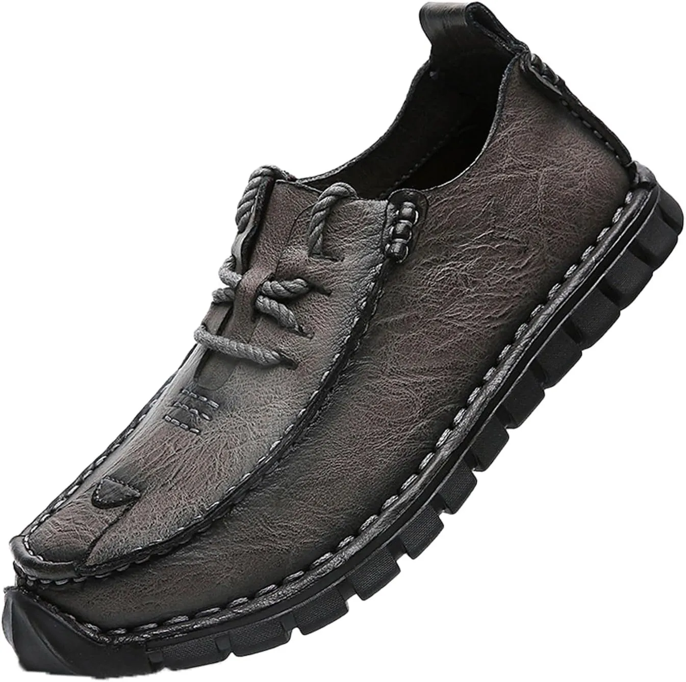 Men's Stylish Hand Stitched Leather Loafers Slip On Comfortable Soft Sole Moccasin Boat Shoes Stylish Casual Driving Dress Flats for Business
