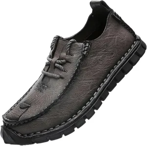 Men's Stylish Hand Stitched Leather Loafers Slip On Comfortable Soft Sole Moccasin Boat Shoes Stylish Casual Driving Dress Flats for Business