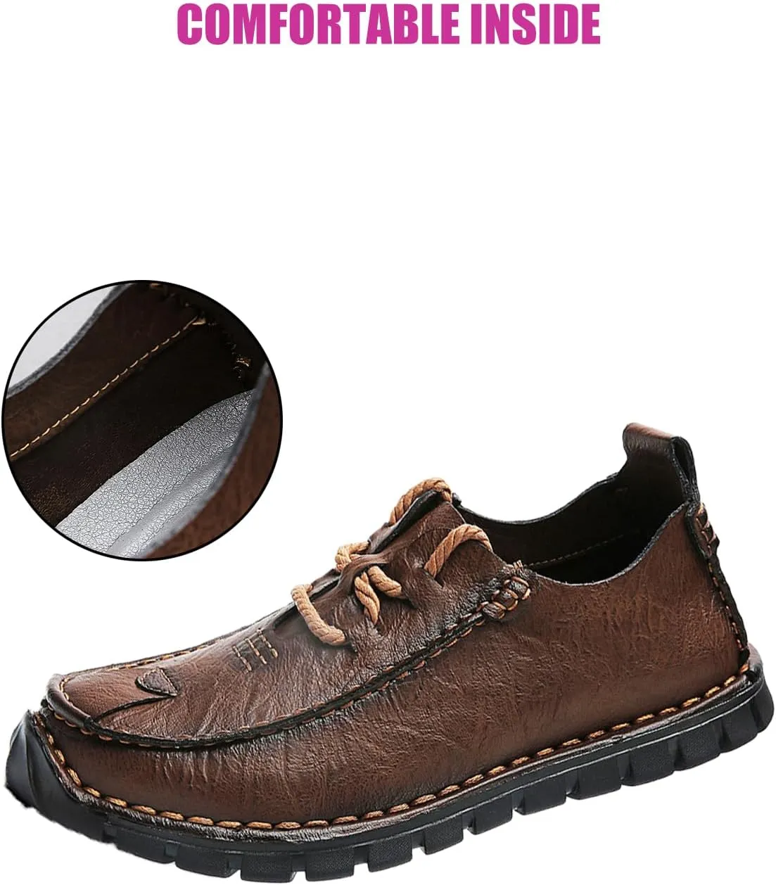 Men's Stylish Hand Stitched Leather Loafers Slip On Comfortable Soft Sole Moccasin Boat Shoes Stylish Casual Driving Dress Flats for Business
