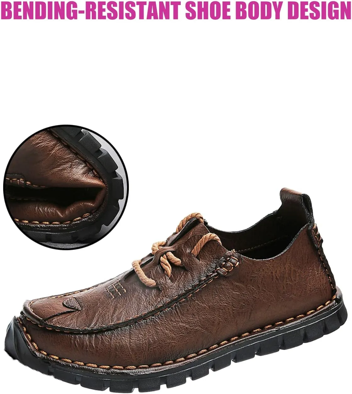 Men's Stylish Hand Stitched Leather Loafers Slip On Comfortable Soft Sole Moccasin Boat Shoes Stylish Casual Driving Dress Flats for Business