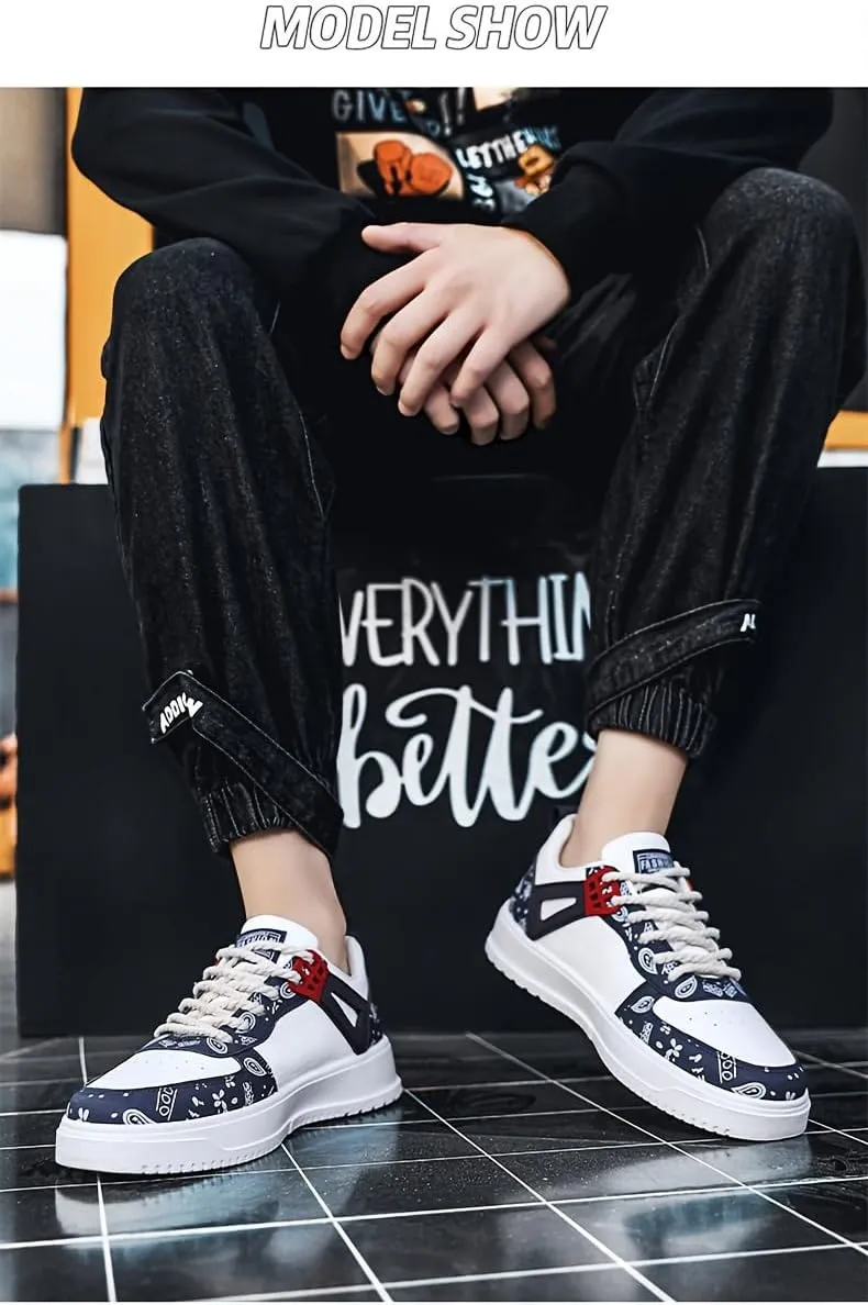 Men's Trendy Skate Shoes, Wear-Resistant Non Slip Lace-up Sneakers for Outdoor, Men's Street Style Footwear