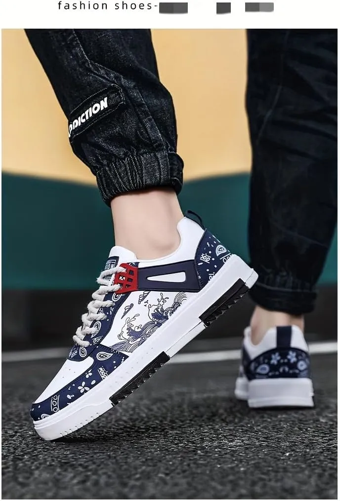 Men's Trendy Skate Shoes, Wear-Resistant Non Slip Lace-up Sneakers for Outdoor, Men's Street Style Footwear