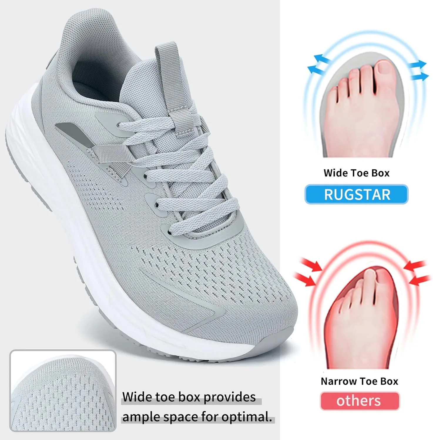 Men's Wide Toe Box Running and Walking Shoes, Athletic Gym Tennis Cross-Training Shoes for Wide Feet, Non-Slip Workout Sneakers with Wide Width Design
