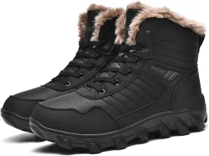 Mens Winter Boots Waterproof Insulated,Casual High Top Lace Up Cold Weather Fur Lined Boots,Lightweight Comfortable Trekking Snow Boots for Men,Slip Resistant (Color : Black, Size : 11)