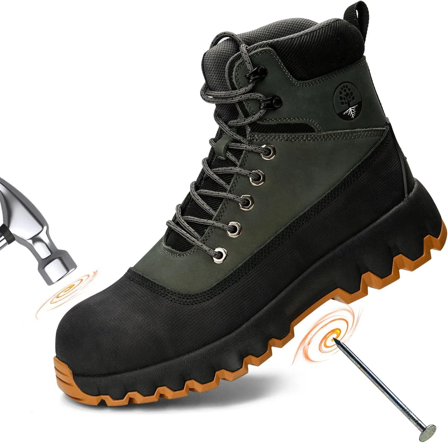 Mens work boots Composite Toe Boots for Men Genuine Leather Rubber Sole No Slip Waterproof Shoes Industrial & Construction Safety boots