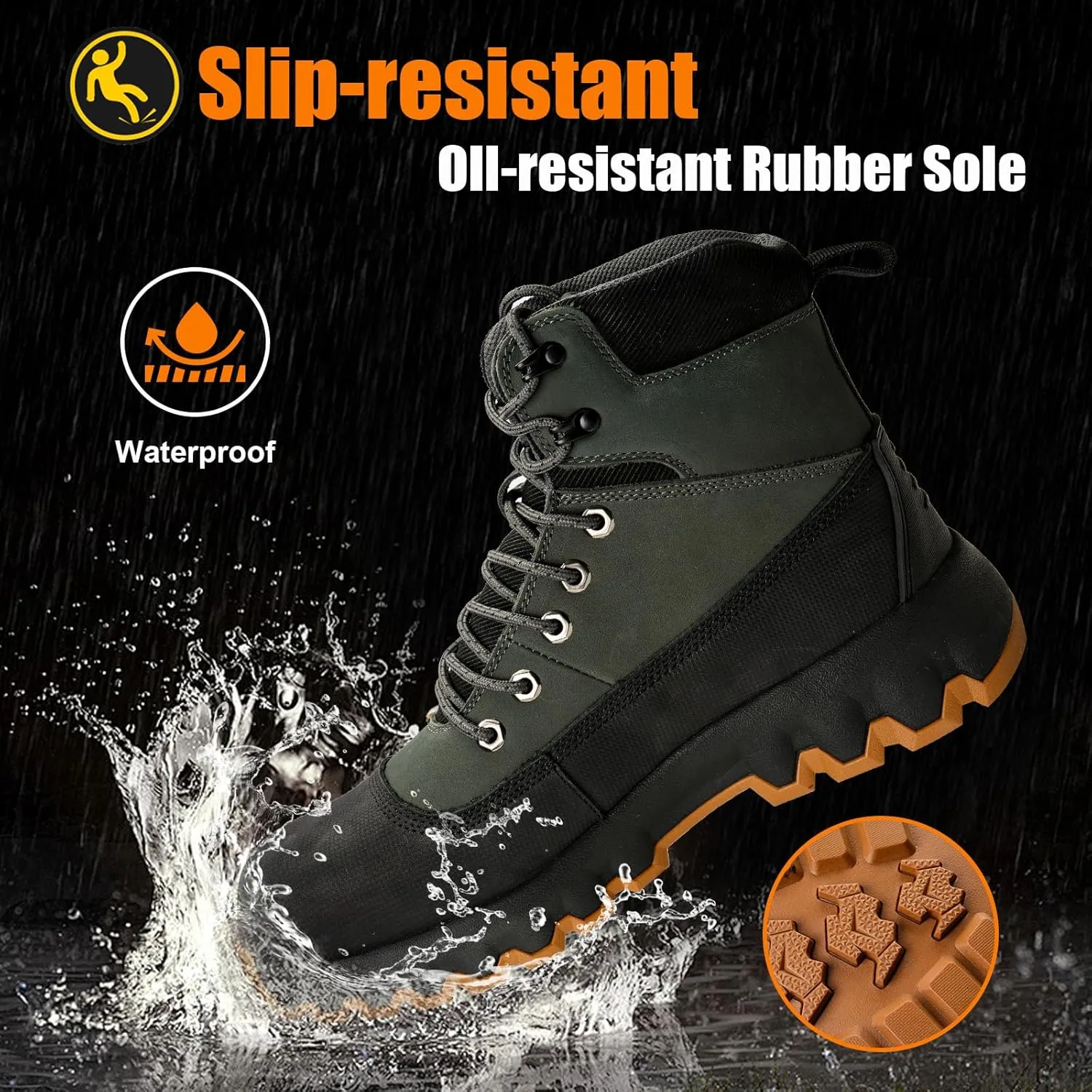 Mens work boots Composite Toe Boots for Men Genuine Leather Rubber Sole No Slip Waterproof Shoes Industrial & Construction Safety boots
