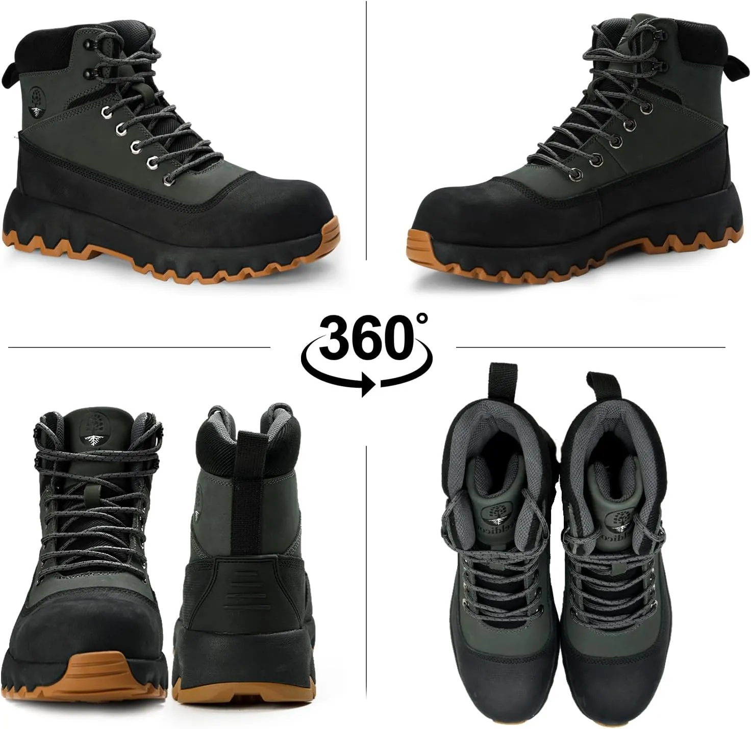 Mens work boots Composite Toe Boots for Men Genuine Leather Rubber Sole No Slip Waterproof Shoes Industrial & Construction Safety boots