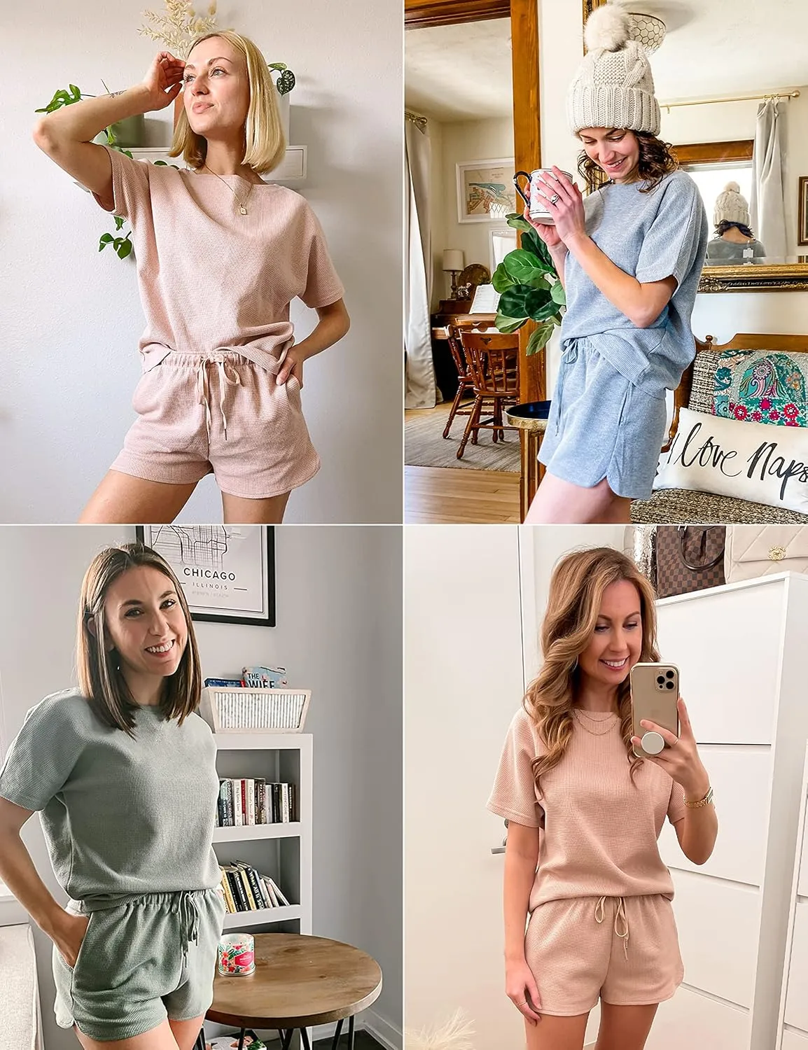 MEROKEETY Women's Short Sleeve Waffle Pajama Sets Lounge Top and Shorts 2 Piece Tracksuit Outfits