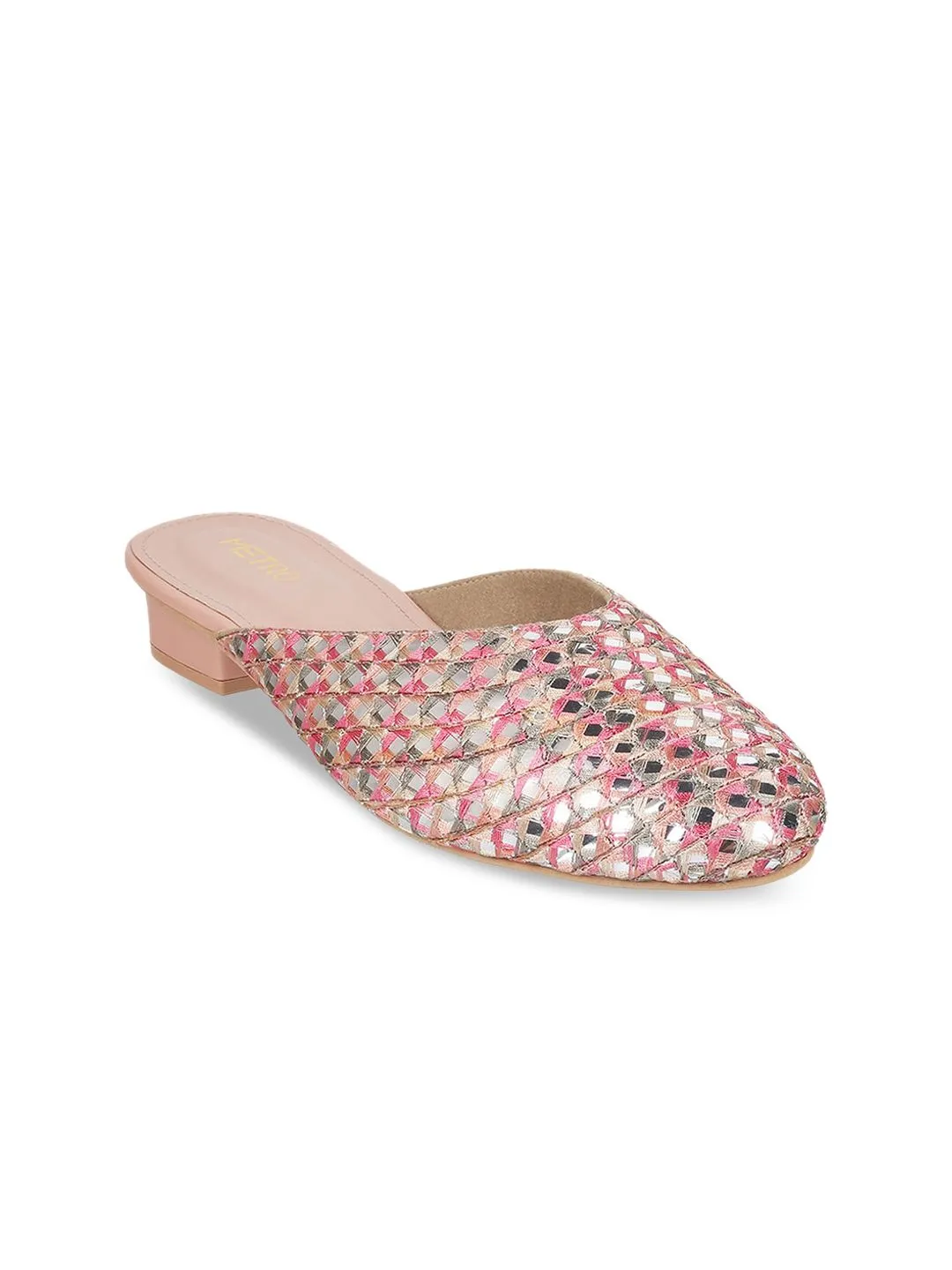 Metro Embellished Round Toe Block Mules