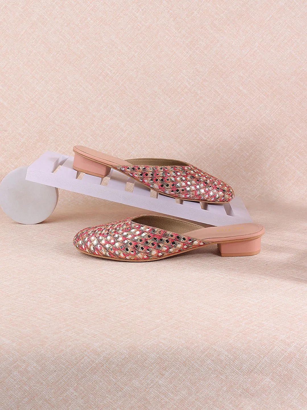 Metro Embellished Round Toe Block Mules