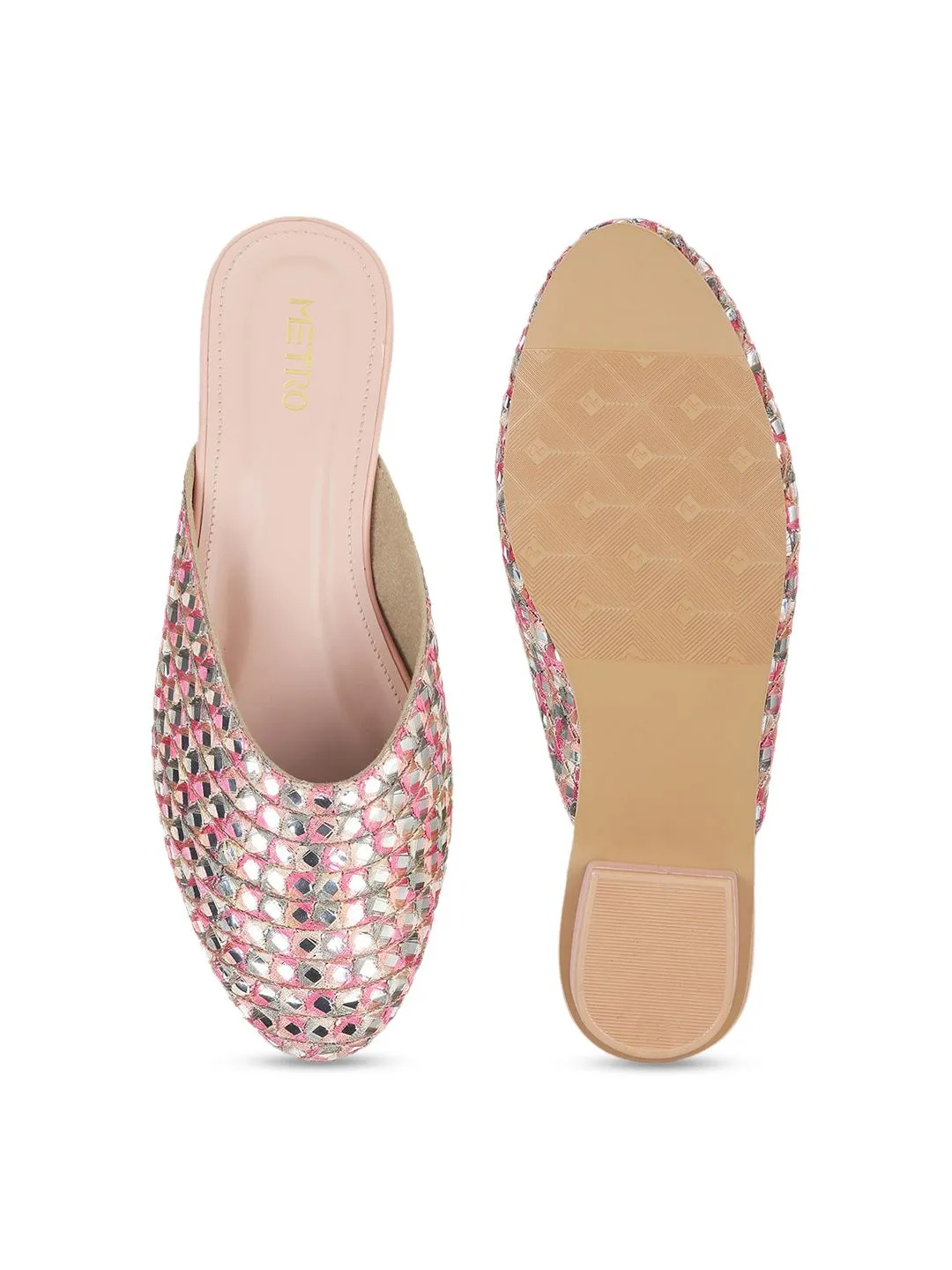 Metro Embellished Round Toe Block Mules
