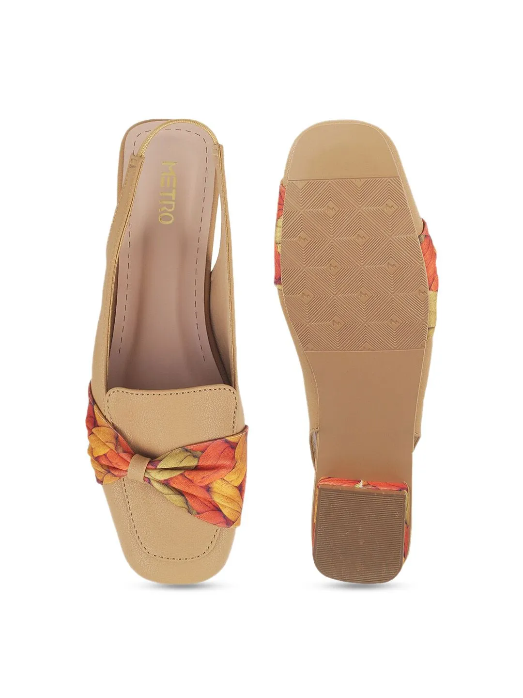 Metro Square Toe Printed Block Mules With Bows