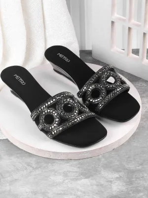 Metro Women Embellished Wedge Mules