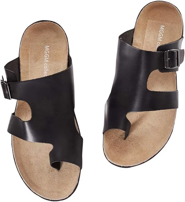 MGGMOKAY Mens Cow Leather Flip Flops Sandals