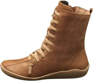 Mid Calf Boots Women Flat Boots for Women Retro Round Toe Lace up Comfortable Lightweight Walking Shoes Women Boots