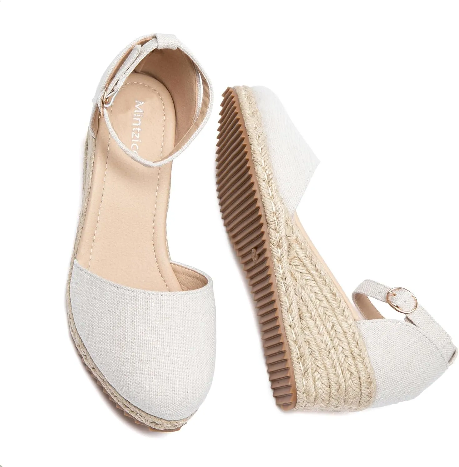 Mintzice Women's Closed Toe Solid Cross Vamp Ankle Strap Espadrille Wedge Sandals