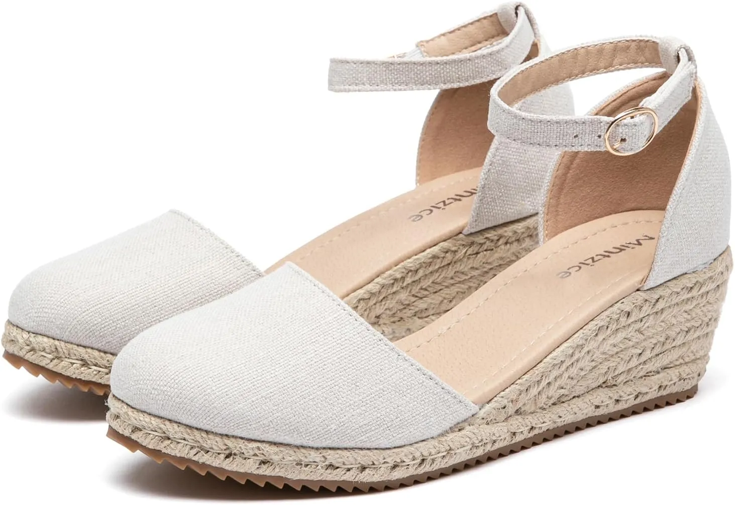 Mintzice Women's Closed Toe Solid Cross Vamp Ankle Strap Espadrille Wedge Sandals