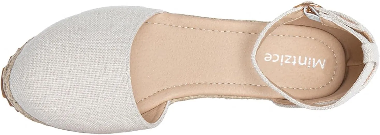 Mintzice Women's Closed Toe Solid Cross Vamp Ankle Strap Espadrille Wedge Sandals