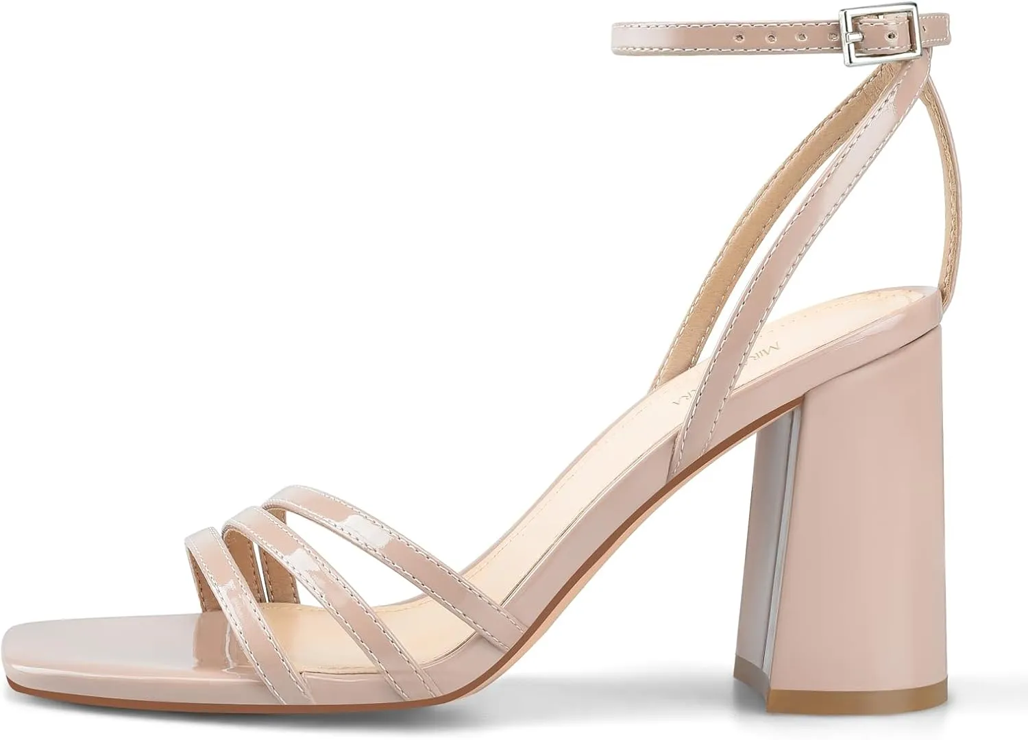 MIRAAZZURRA Womens Heeled Sandals, Square Open Toe Chunky Block Heels with Ankle Strap, for Women Daily Party Dress Comfortable Heels