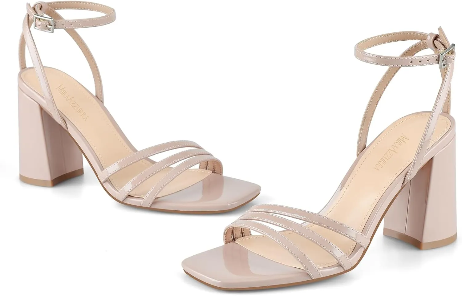 MIRAAZZURRA Womens Heeled Sandals, Square Open Toe Chunky Block Heels with Ankle Strap, for Women Daily Party Dress Comfortable Heels