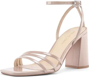 MIRAAZZURRA Womens Heeled Sandals, Square Open Toe Chunky Block Heels with Ankle Strap, for Women Daily Party Dress Comfortable Heels