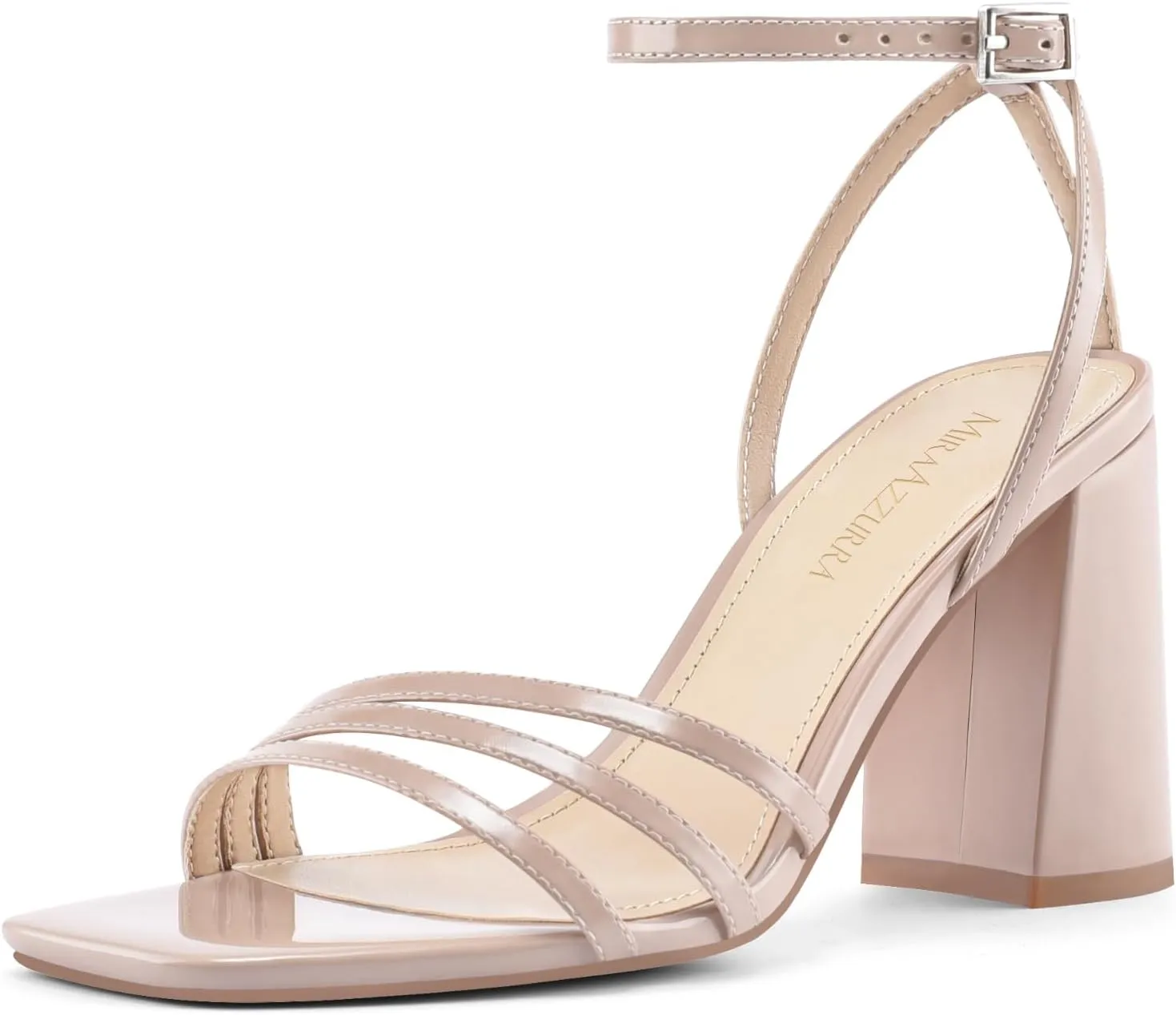 MIRAAZZURRA Womens Heeled Sandals, Square Open Toe Chunky Block Heels with Ankle Strap, for Women Daily Party Dress Comfortable Heels