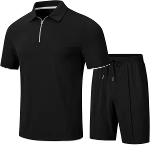 MoFiz Mens Tracksuits Sets Shorts Quarter Zip Polo Shirts Bottom Shorts Outfits Sport Suits Casual Walking Sets Comfy
