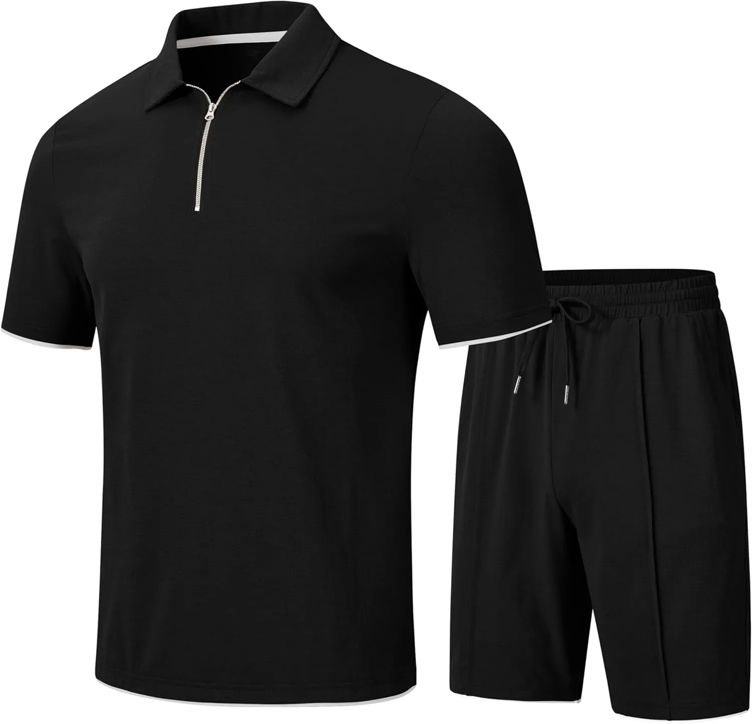 MoFiz Mens Tracksuits Sets Shorts Quarter Zip Polo Shirts Bottom Shorts Outfits Sport Suits Casual Walking Sets Comfy