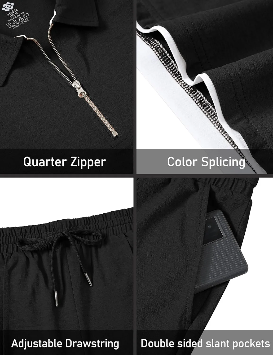 MoFiz Mens Tracksuits Sets Shorts Quarter Zip Polo Shirts Bottom Shorts Outfits Sport Suits Casual Walking Sets Comfy