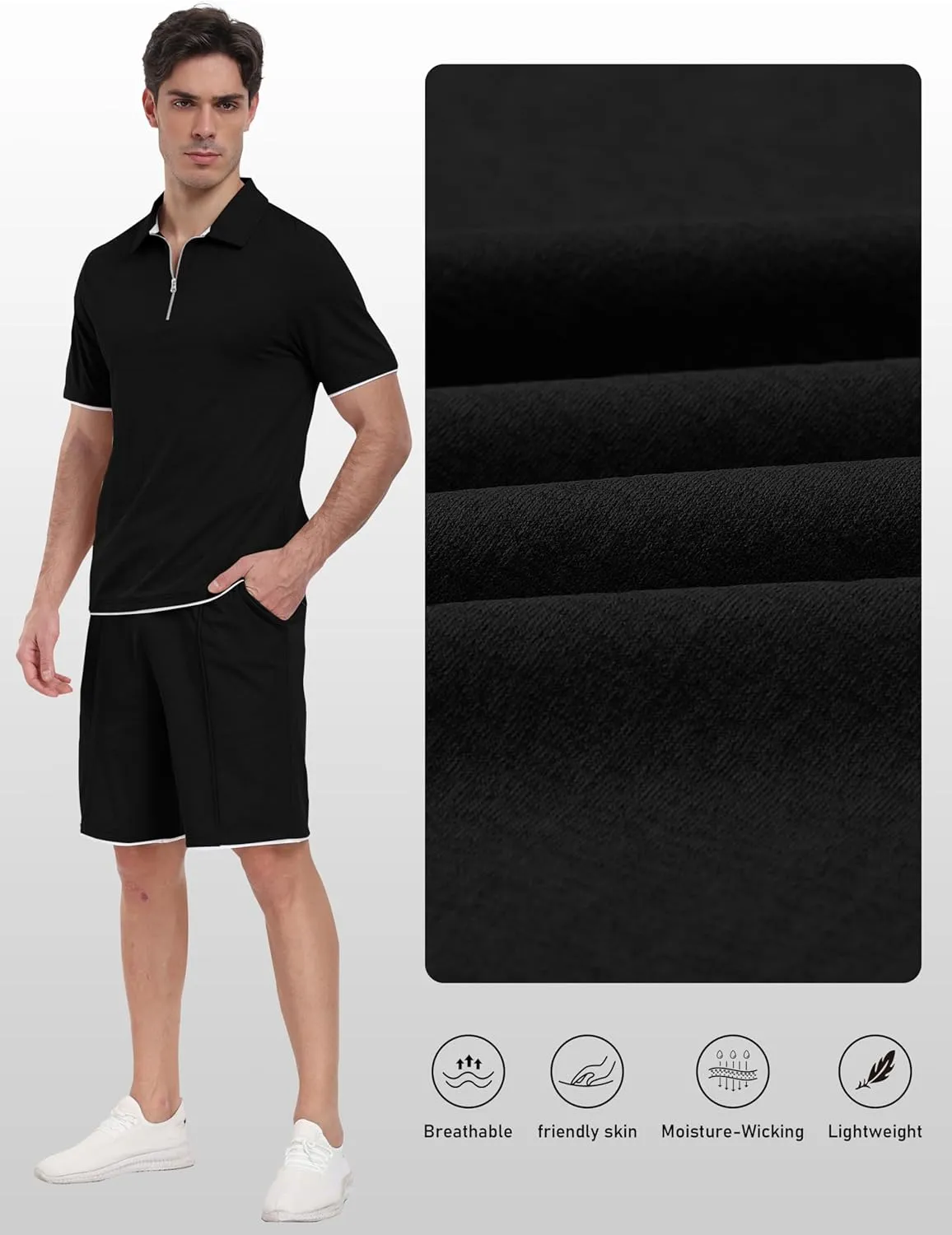 MoFiz Mens Tracksuits Sets Shorts Quarter Zip Polo Shirts Bottom Shorts Outfits Sport Suits Casual Walking Sets Comfy