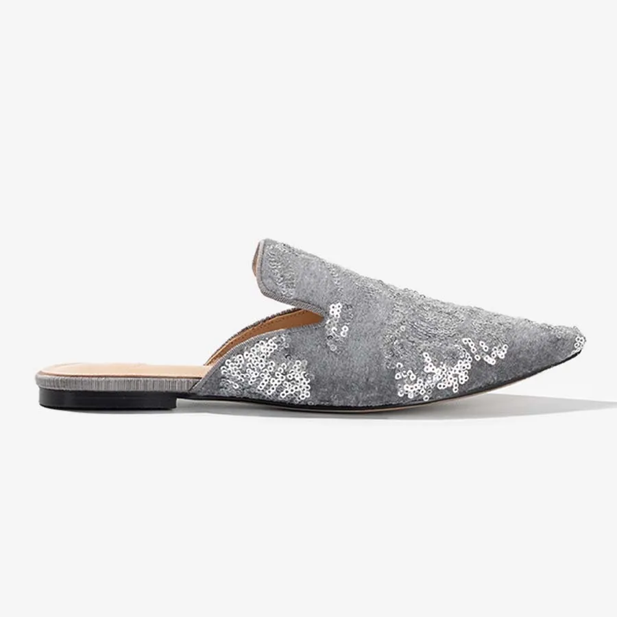 Moonlight Bloom – Velvet Sequin Mules
