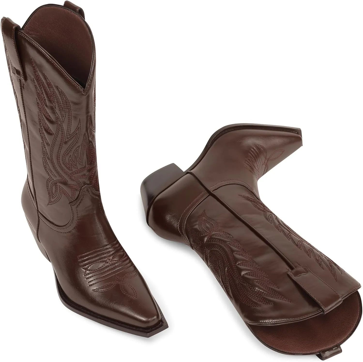 MUCCCUTE Cowboy Boots for Women – Mid Calf Cowgirl Boots Embroidered Chunky Heels Pointed Toe Pull On, Perfect for Partys, Country Music Festivals, Concerts, and More
