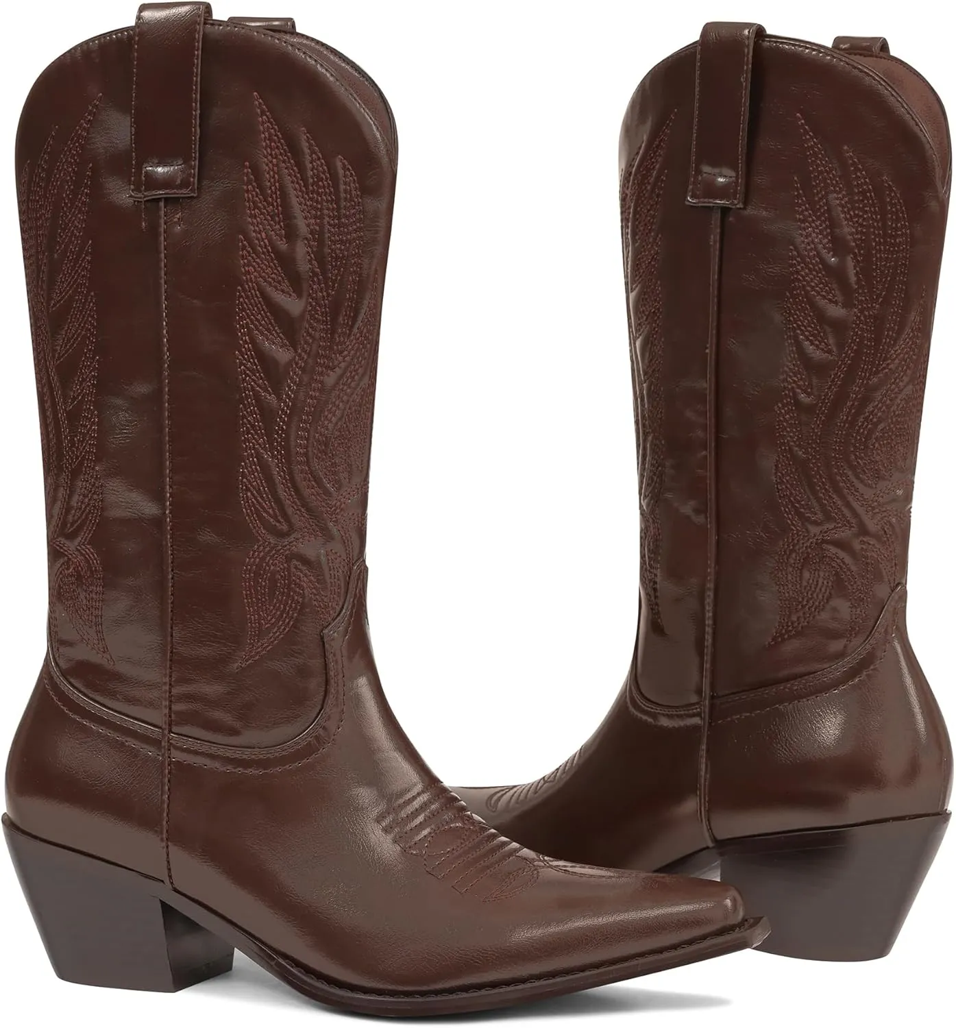 MUCCCUTE Cowboy Boots for Women – Mid Calf Cowgirl Boots Embroidered Chunky Heels Pointed Toe Pull On, Perfect for Partys, Country Music Festivals, Concerts, and More