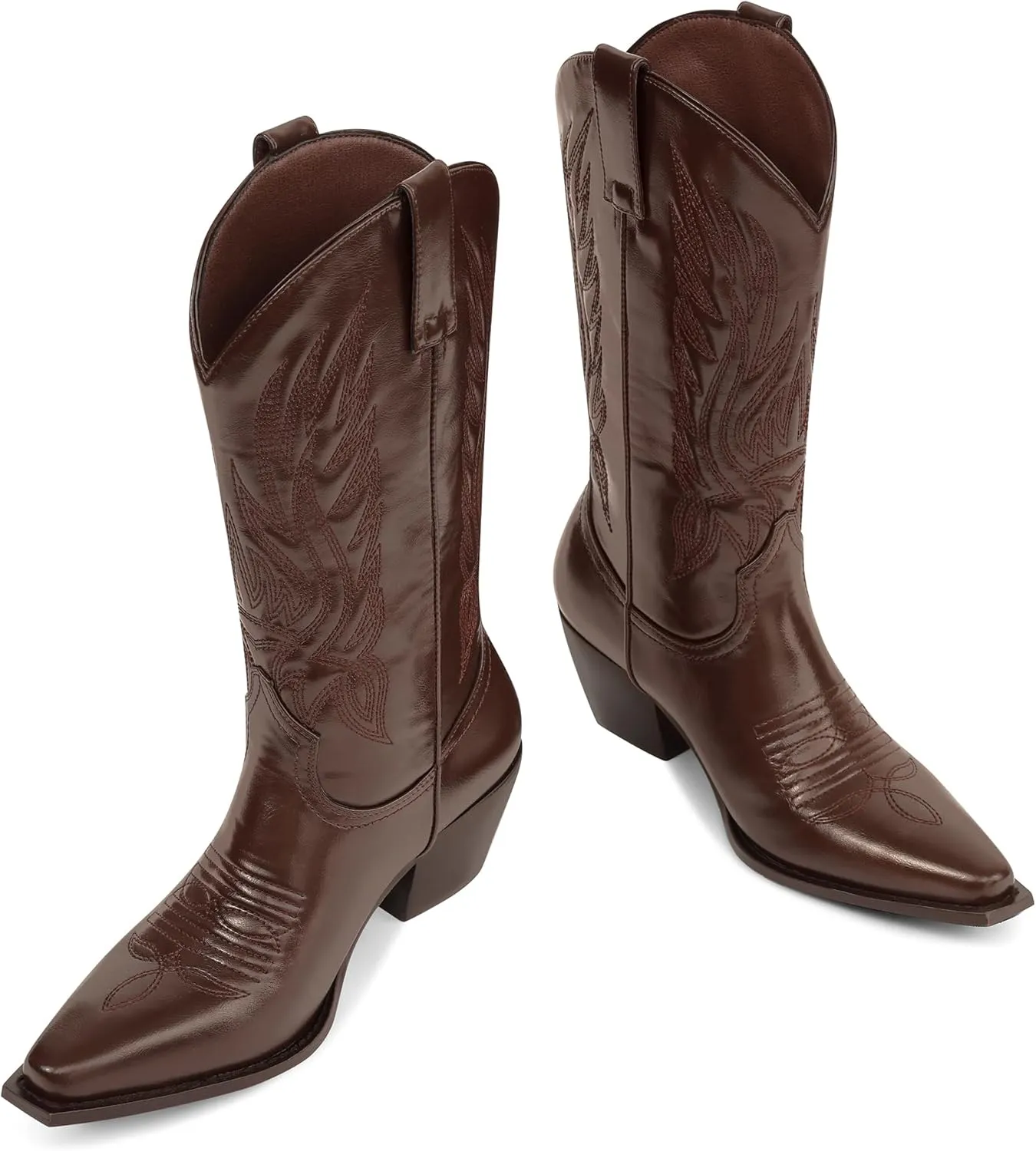 MUCCCUTE Cowboy Boots for Women – Mid Calf Cowgirl Boots Embroidered Chunky Heels Pointed Toe Pull On, Perfect for Partys, Country Music Festivals, Concerts, and More
