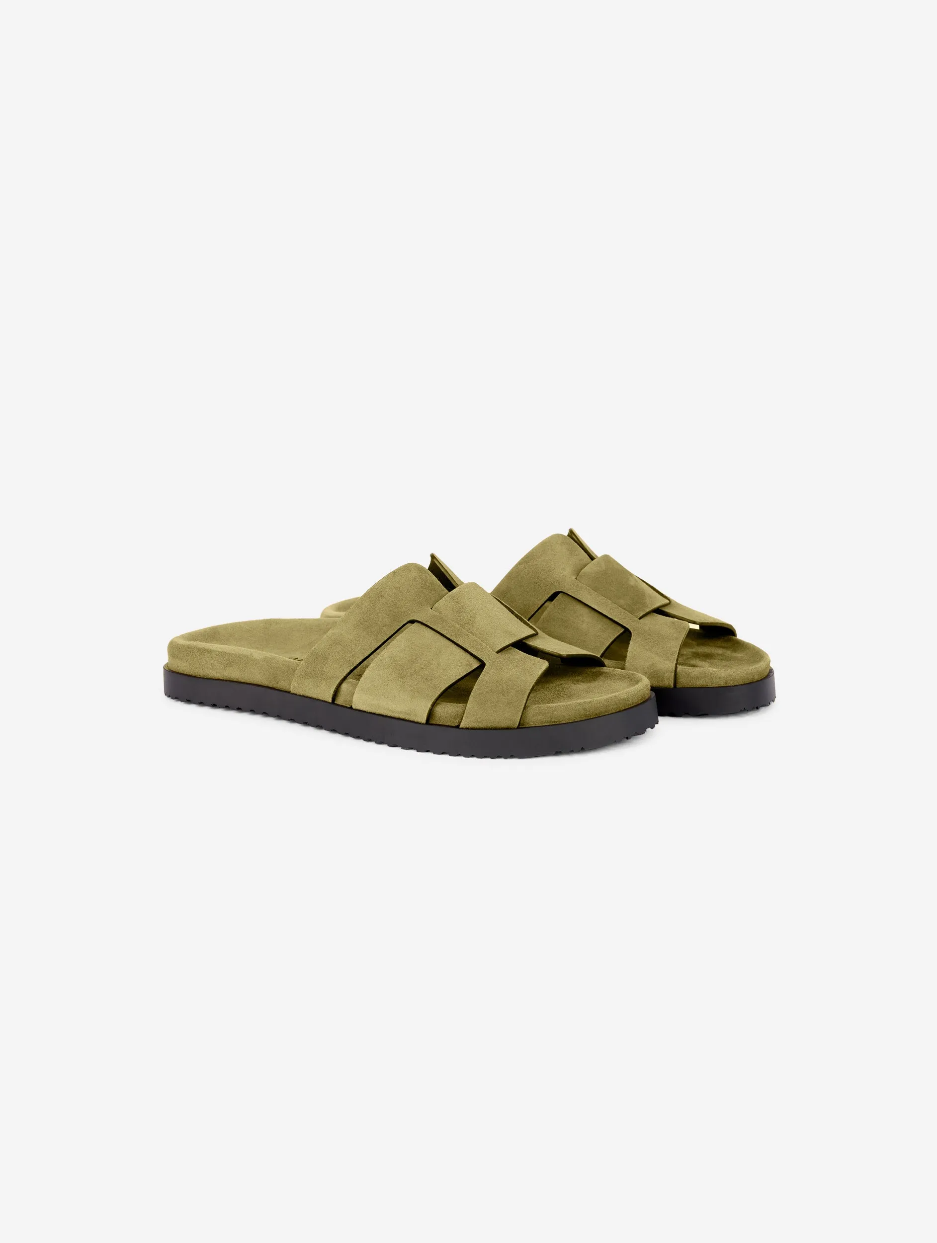mules anatomiques en daim tilleul