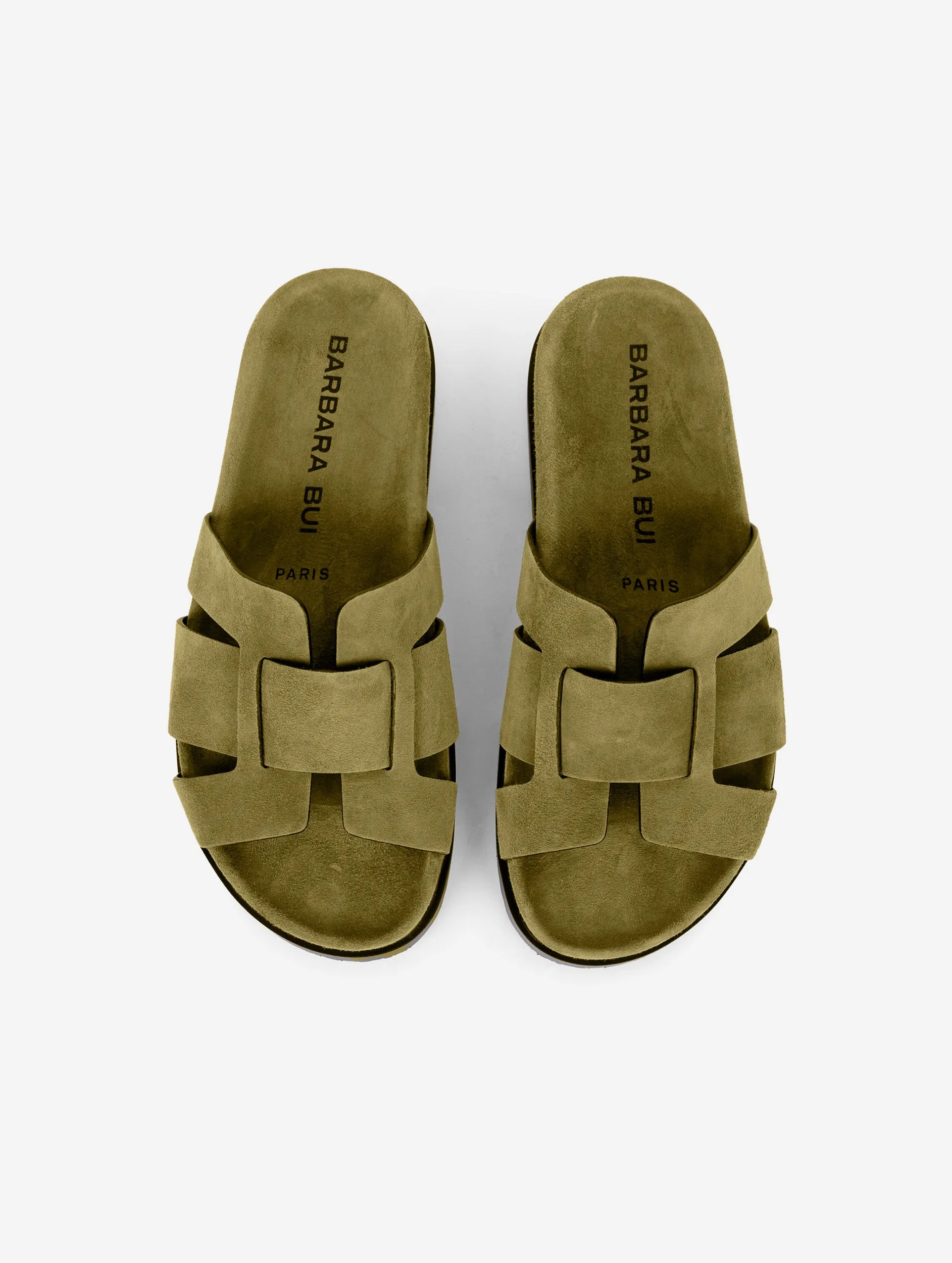 mules anatomiques en daim tilleul