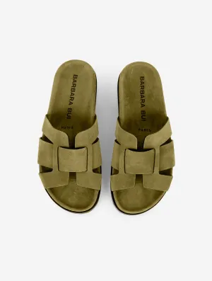 mules anatomiques en daim tilleul