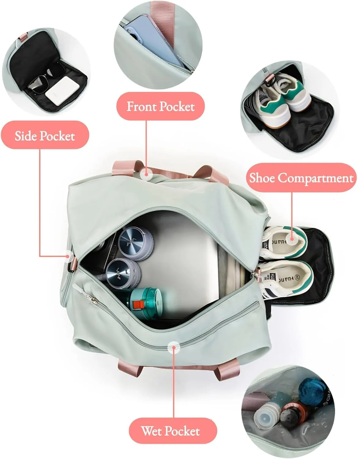 Multi-purpose Sports Bag for Women Stylish Gym Travel and Outdoor Duffle Bag with Wet Dry Compartment and Shoe Storage (Beige)