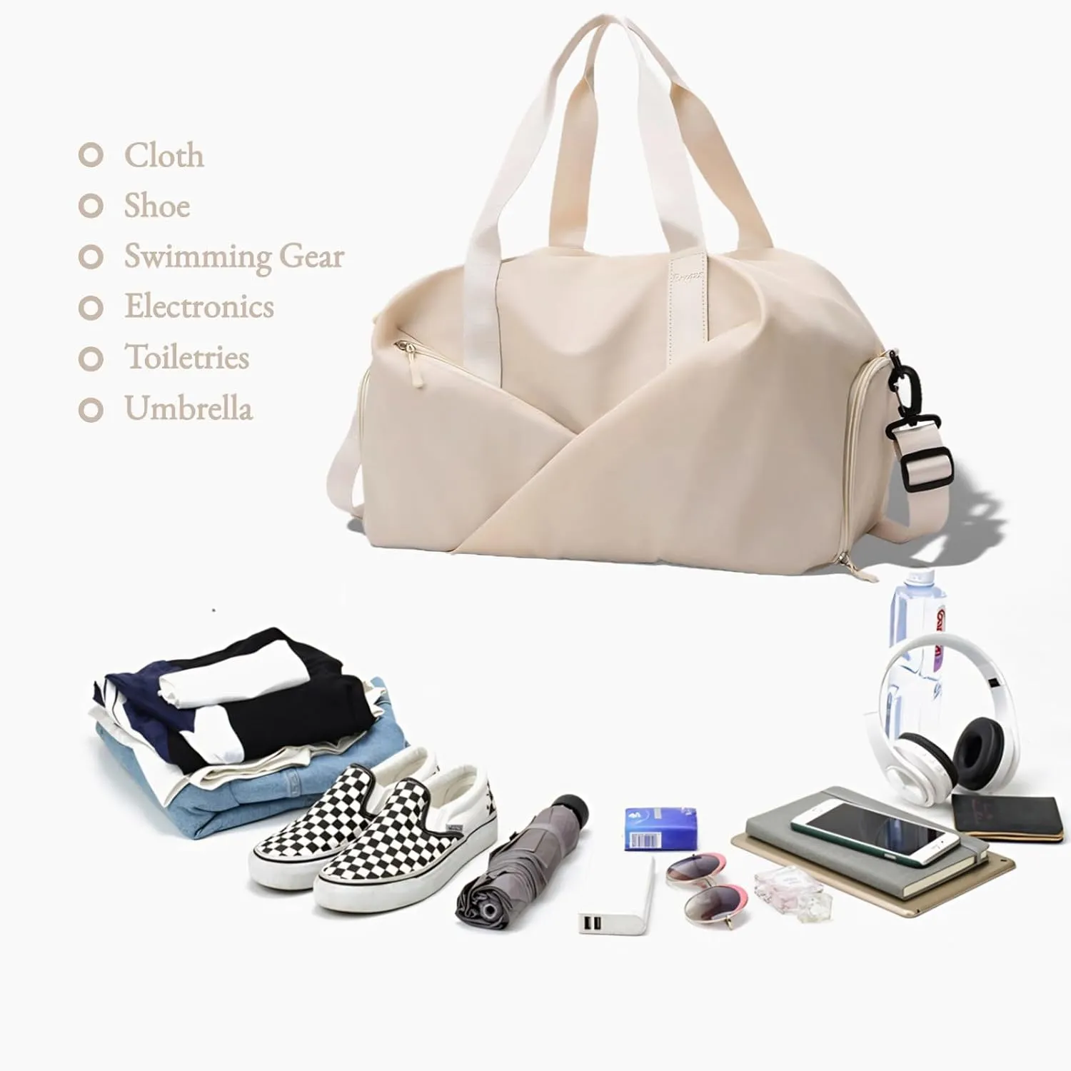 Multi-purpose Sports Bag for Women Stylish Gym Travel and Outdoor Duffle Bag with Wet Dry Compartment and Shoe Storage (Beige)