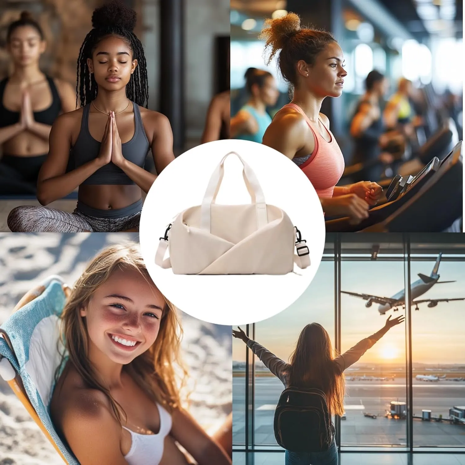 Multi-purpose Sports Bag for Women Stylish Gym Travel and Outdoor Duffle Bag with Wet Dry Compartment and Shoe Storage (Beige)