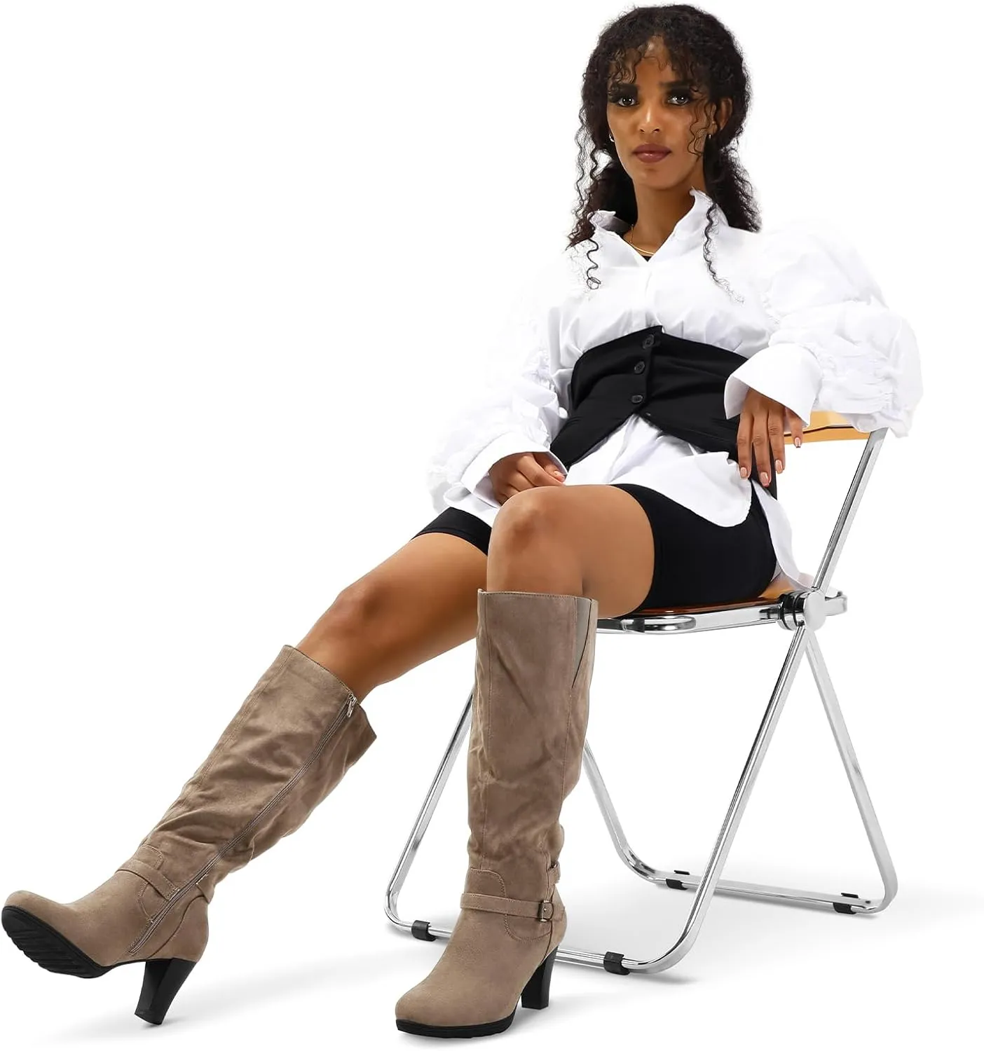 mysoft Women's Knee High Boots Chunky Heel Boots with Zipper