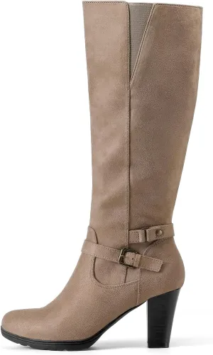 mysoft Women's Knee High Boots Chunky Heel Boots with Zipper