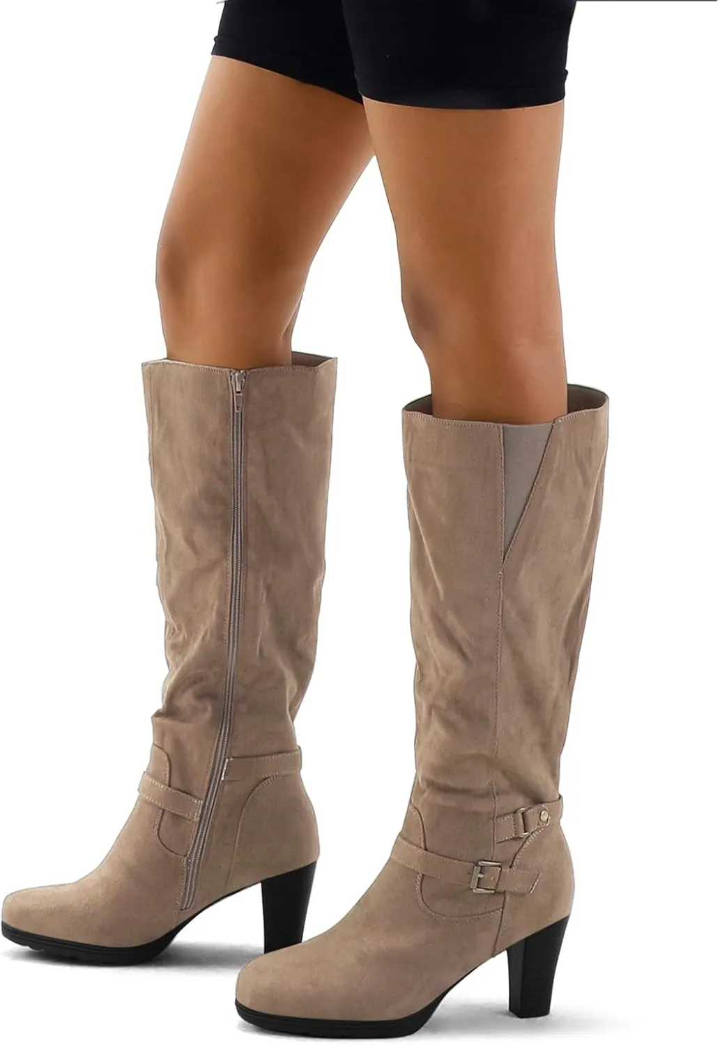 mysoft Women's Knee High Boots Chunky Heel Boots with Zipper